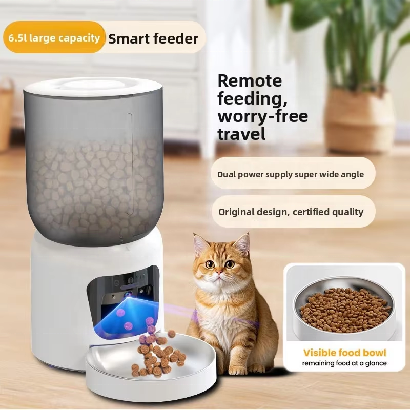 Smart WiFi 5G AI Pet Feeder Equipped with HD Camera and APP Controlled Timed Automatic Food Dispenser for Cats and Dogs 6.5L