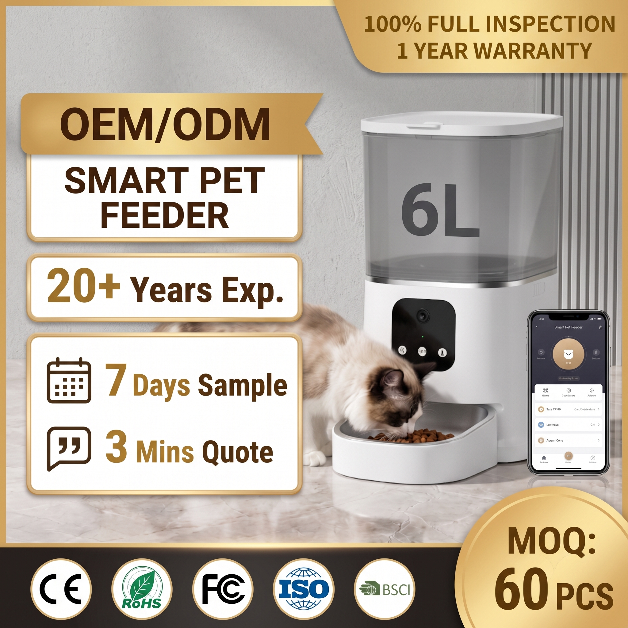 Tuya Smart Dog Cat Feeder Wifi Mobile Phone App Remote Control 6L Capacity Wifi Connected Charge Automatic Pet Food Dispenser