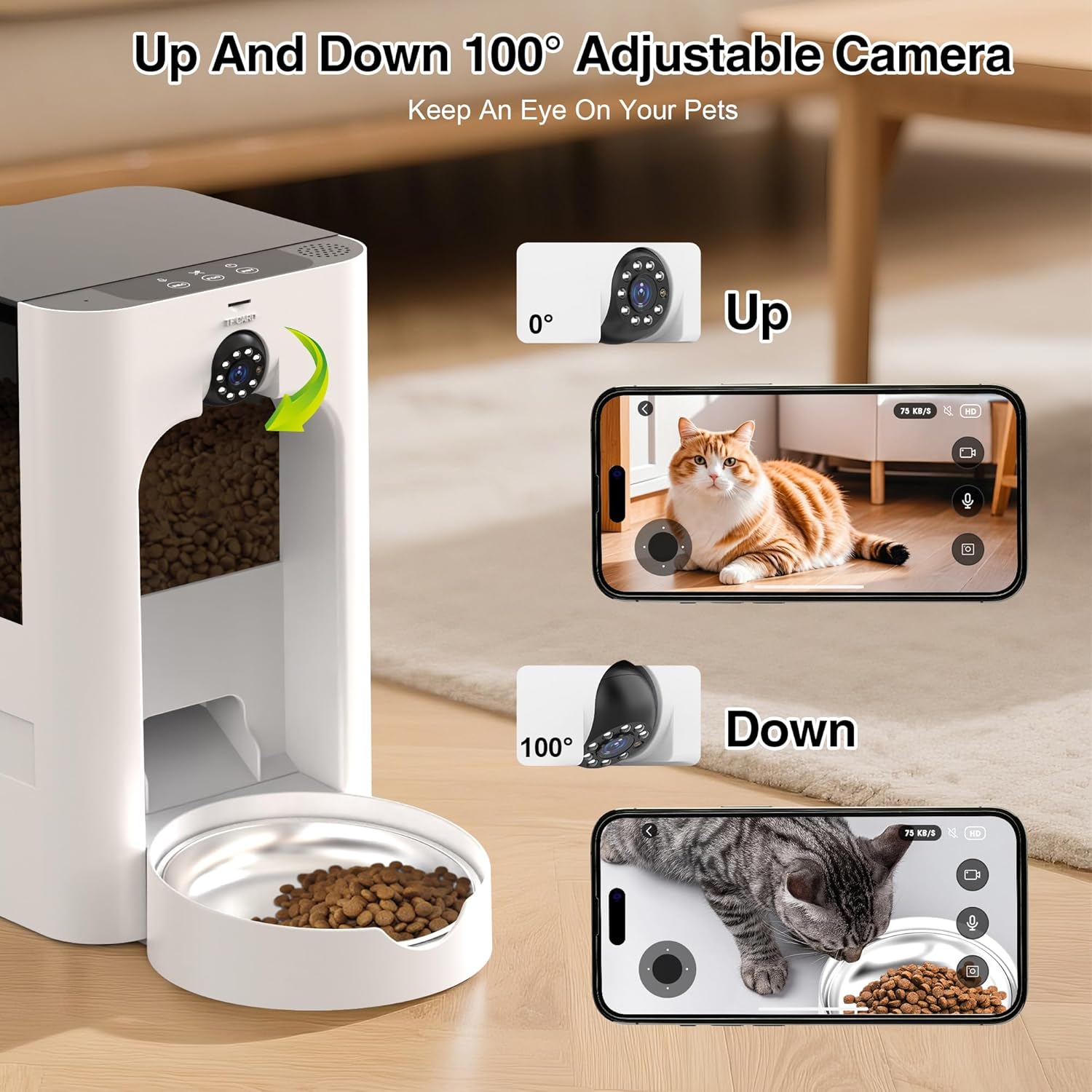 5L Plastic Waterproof Smart Automatic Pet Feeder WiFi 2.4G/5G Tuya APP Control Adjustable Camera Laser Toy for Cats Dogs Indoor