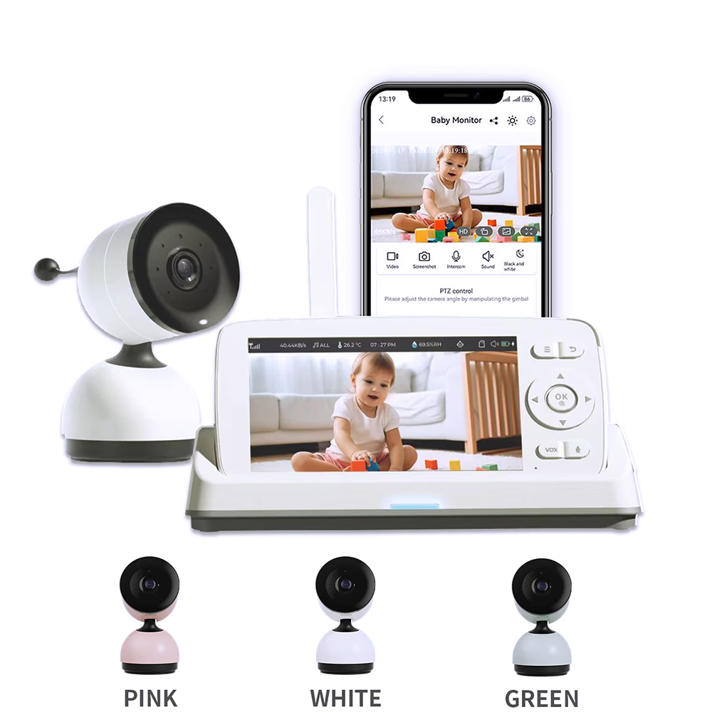 SIXWGH 5" Screen Baby Monitor System Smart Home Camera 1080P FHD Cry Detection Feeding Reminder Medical-Grade Security 7-Day