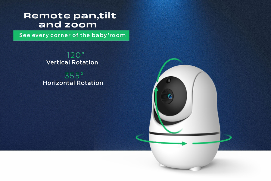 7.0 Inch LCD Big Display With Monitor Baby Camera Feeding Timer Auto Infrared PTZ Rotating ABS