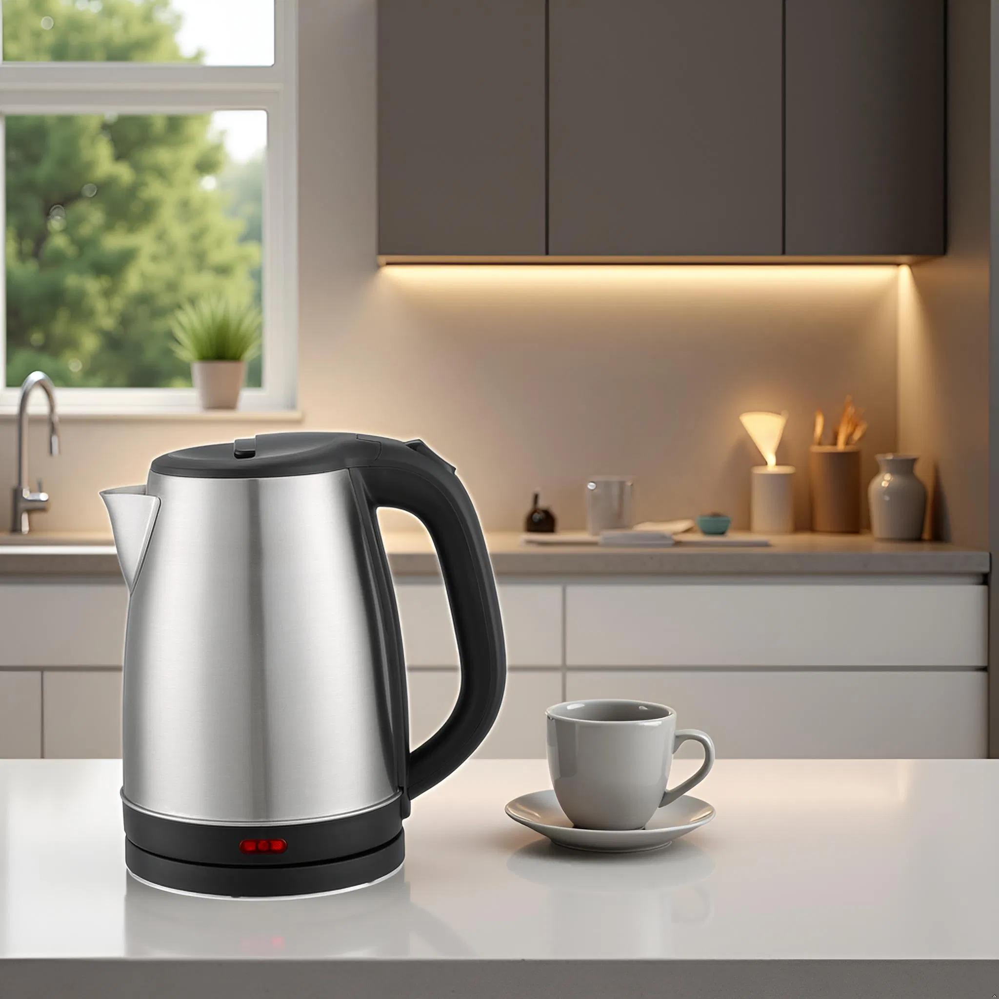 Stylish Brushed Silver Electric Kettle with Auto Shut-off Feature
