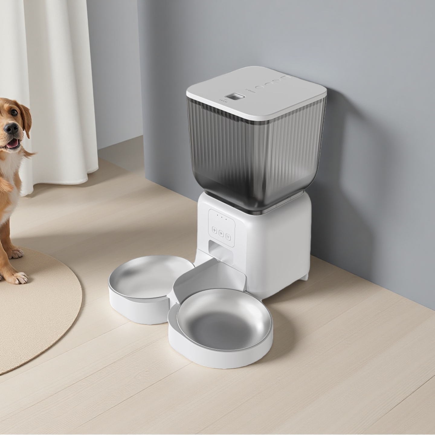 App Control Modern Plastic Automatic Dog &amp; Cat Feeders 4.5L Smart Food Dispenser With Double Bowls For Separate Pet Feeding