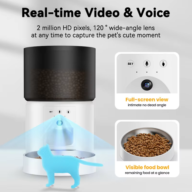 Smart Pet Automatic Feeder with Remote Phone Control Timed Portion Feeding Design for Indoor Cats Dogs Food Storage Container