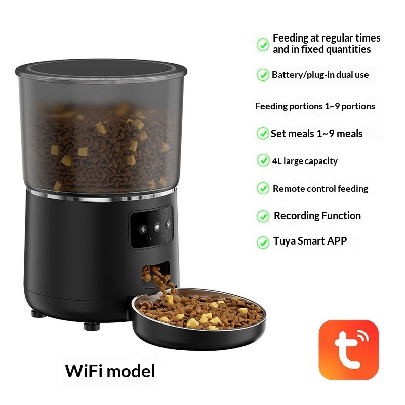 ABS En-Friendly 4L Large Capacity Automatic Cat Dog Feeder Charge Solid WiFi Intelligent Remote Voice Video Monitoring Pet Food