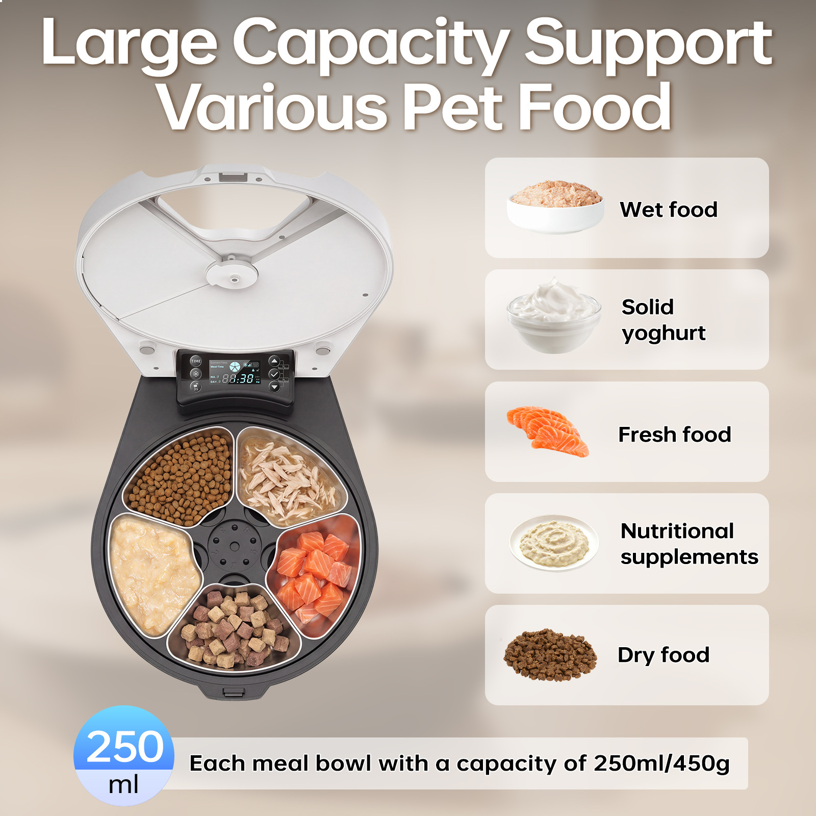 Automatic Wet Food Cat Feeder Portable Refrigerated Auto Feeder Semiconductor Cooling Heating 304 Stainless Steel Bowl