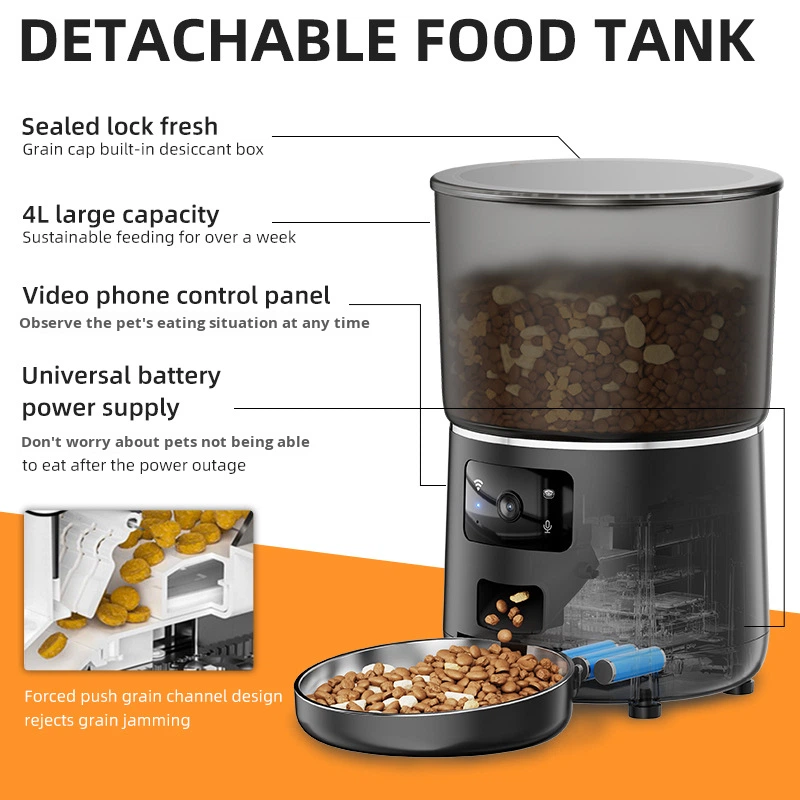Pet Bowl Automatic Food Feeder Remote WIFI HD Camera Voice Monitoring Cat Dog Large Capacity Intelligent Feeding Detachable