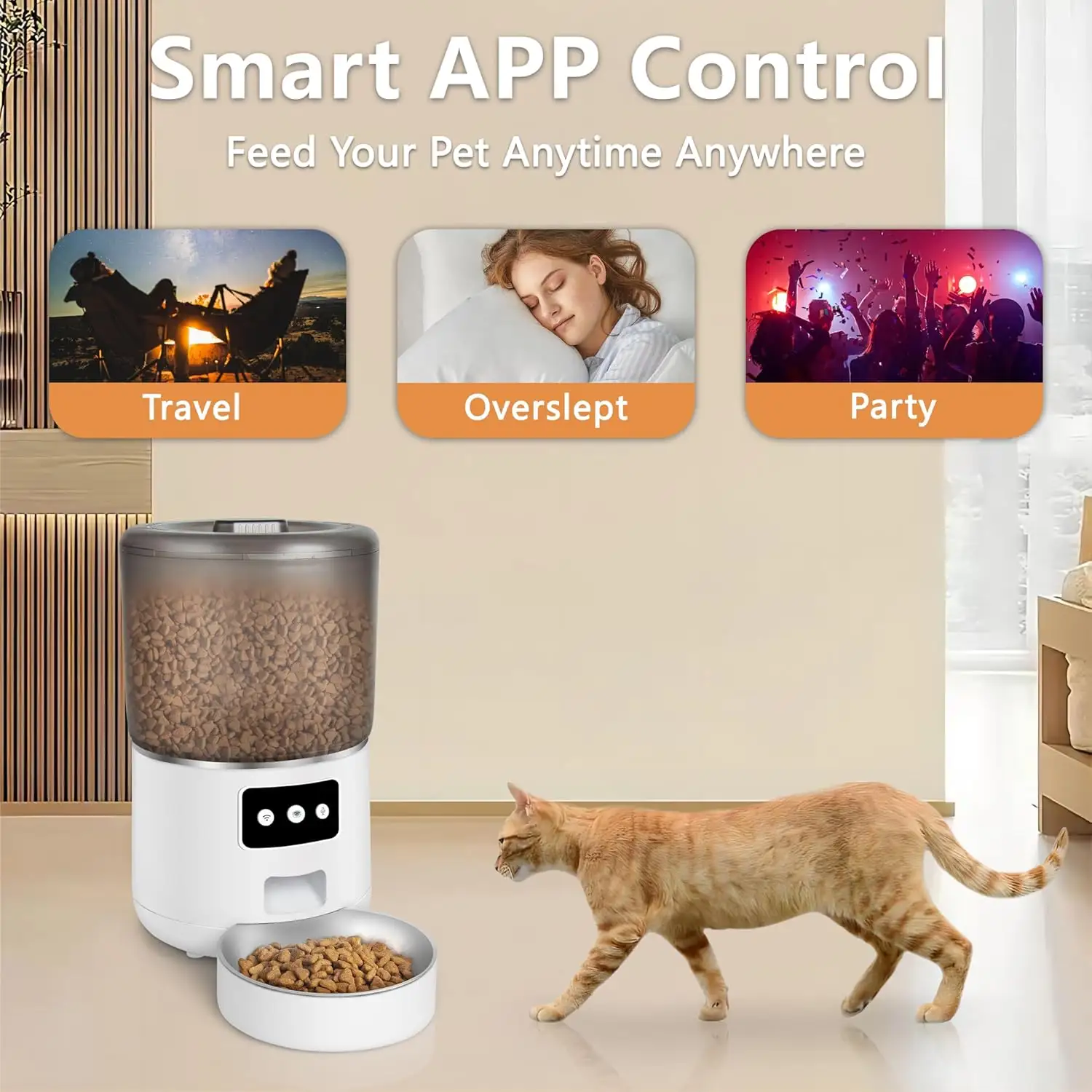 Wellfine Portable Smart Pet Feeder 1.5kg USB Dry Food Dispenser 4L Stainless Steel Dog Cat Bowls