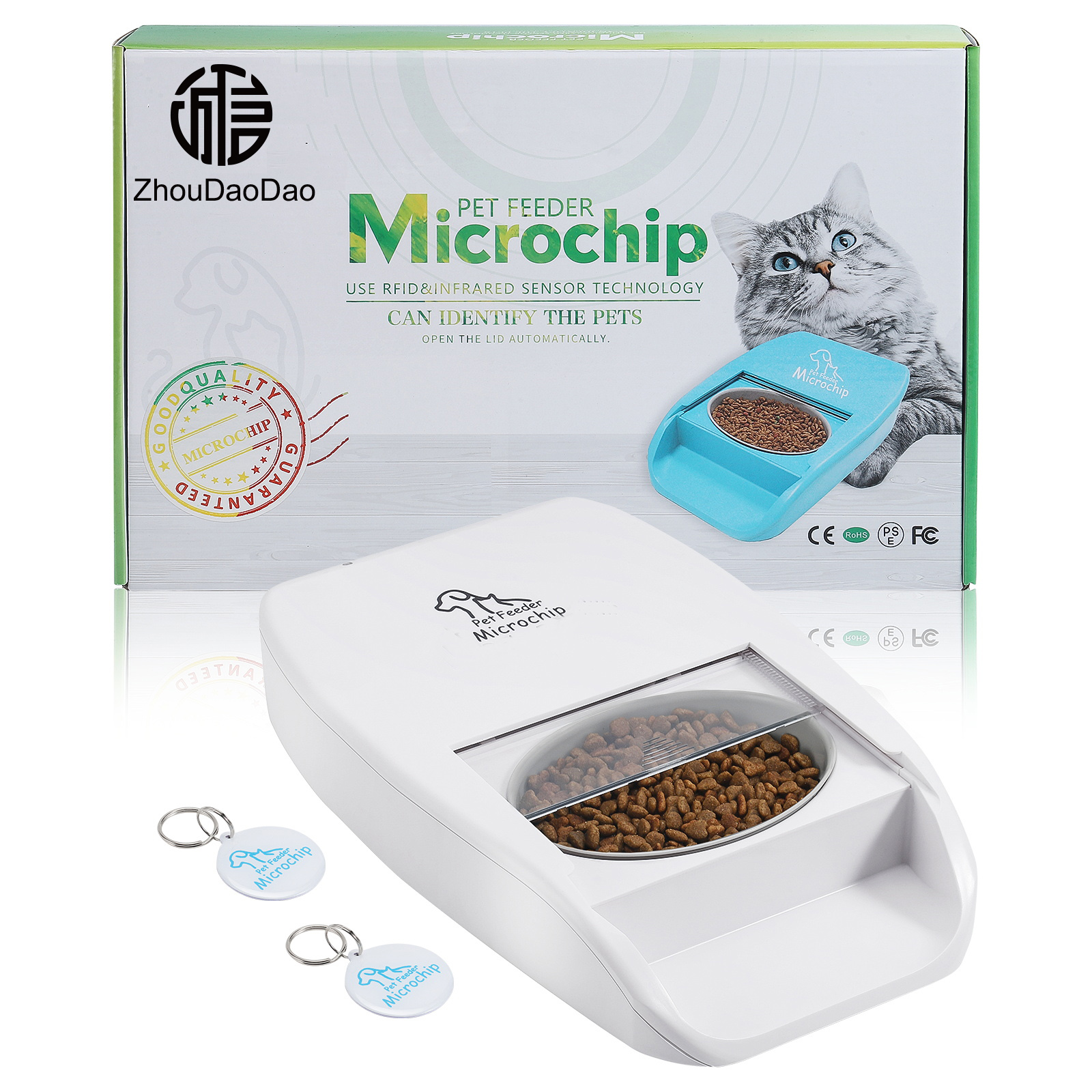 Smart Silent Pet Food Dispenser with Portion Control RFID Cat &amp; Dog Feeder Anti-Steal Automatic Feeder
