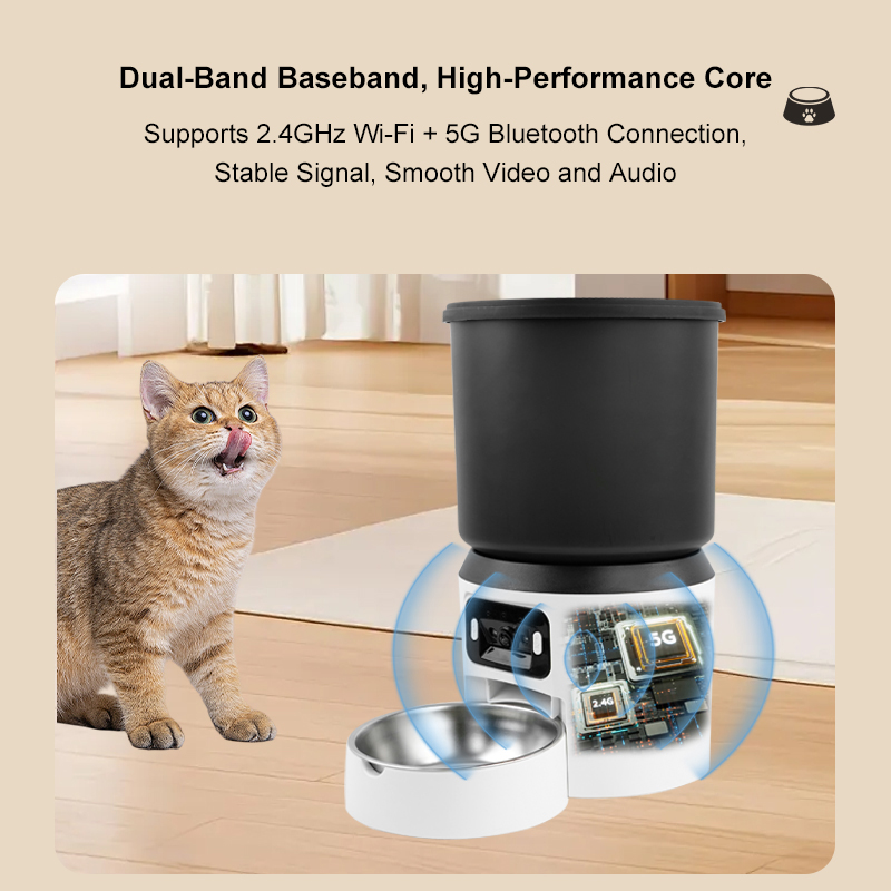 Automatic Cat Feeder With Ultra-Wide-Angle Camera 2.4G WiFi &amp; 5G Bluetooth Dual Band Smart App Control Timed Pet Food Dispenser
