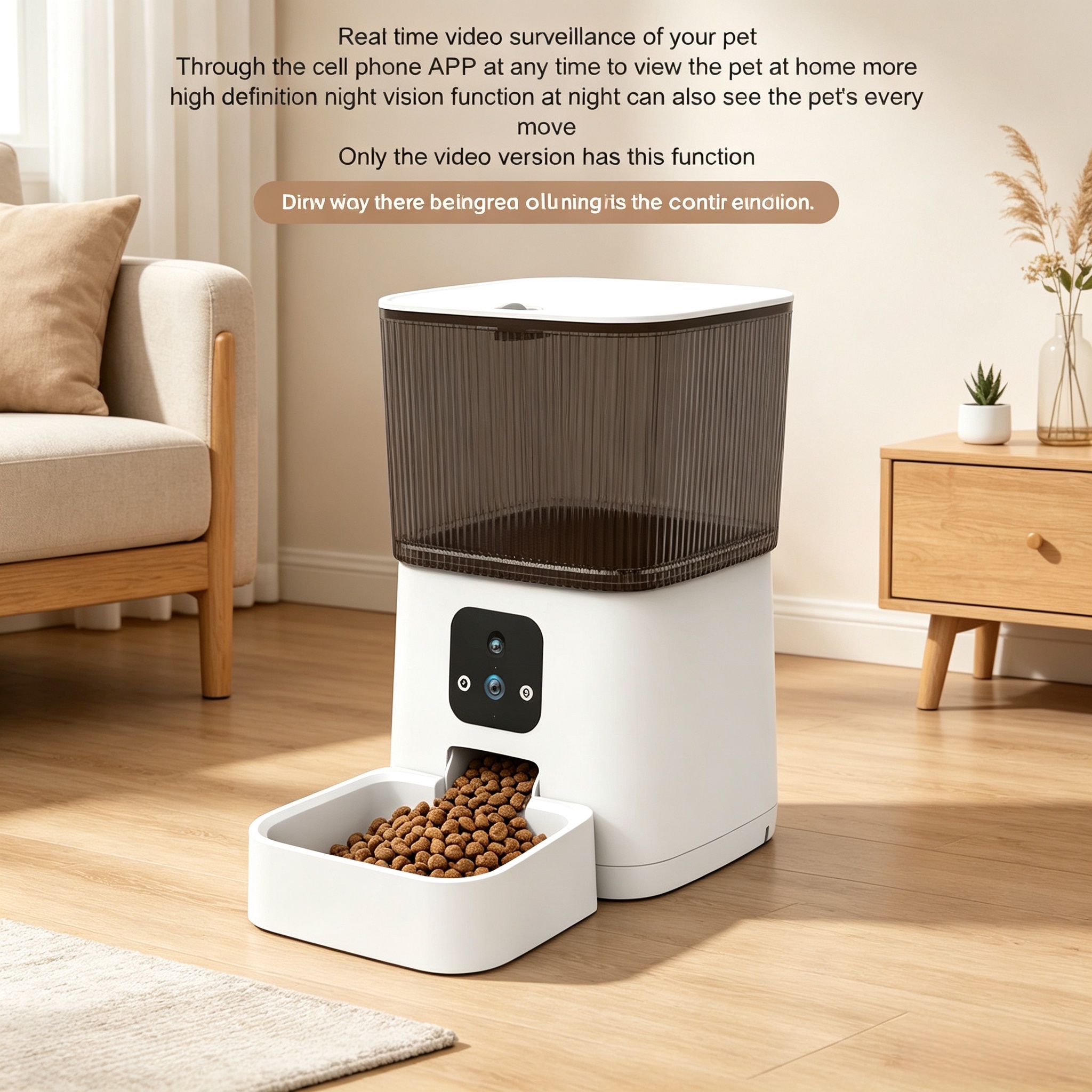 WiFi Smart Pet Feeder with HD Camera 6L Automatic for Cats &amp; Dogs App Control Night Vision Two-way Audio Stylish Food Dispenser