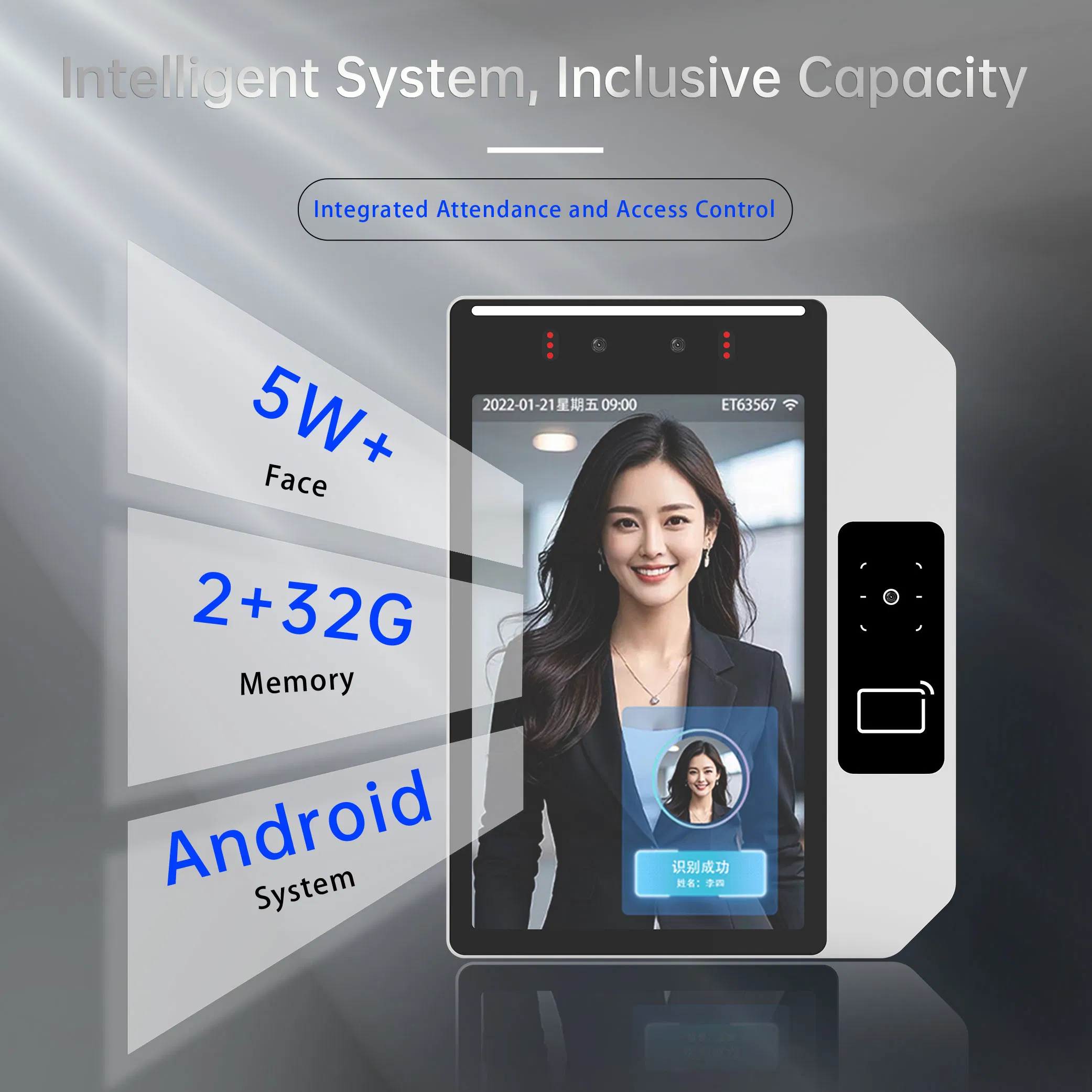 Easco Hot Selling Face &amp; RFID Card Recognition Attendance Terminal Biometric Authentication Device Multi-Modal Biometric System for Office Building