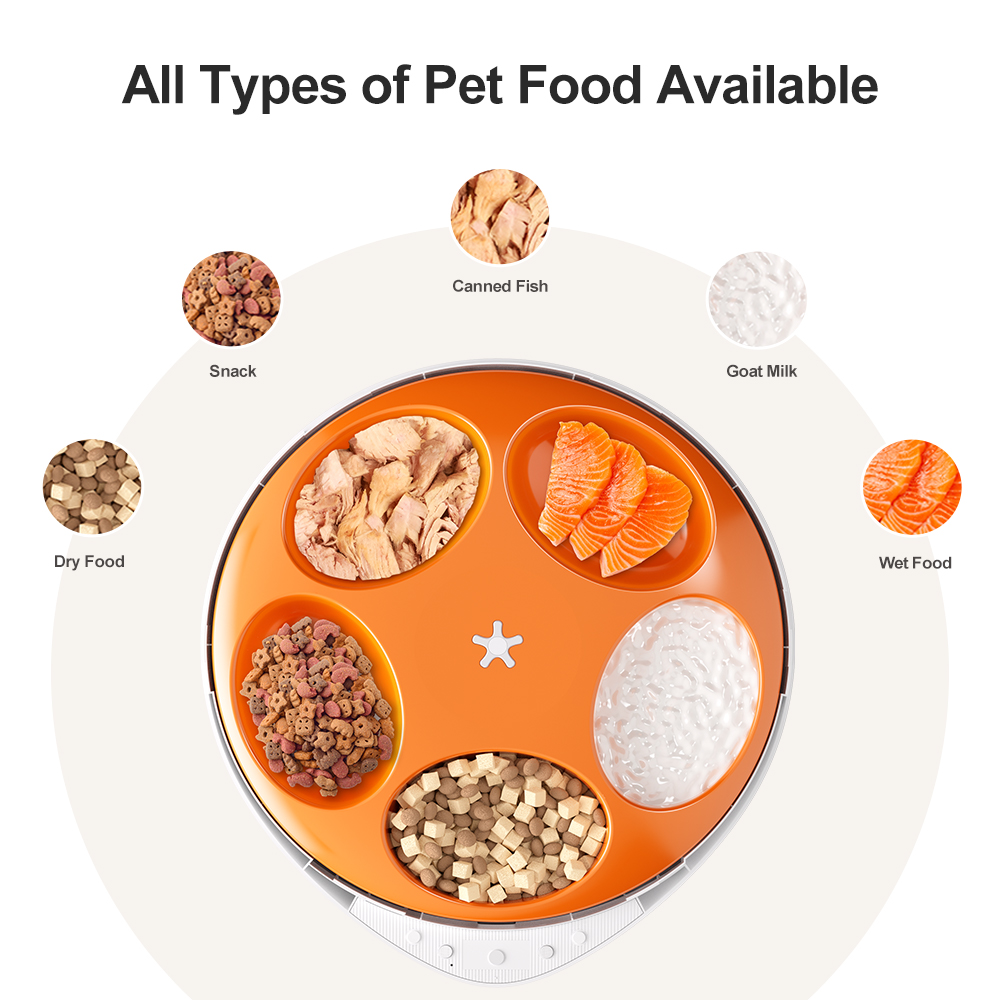 Automatic Cat Feeder Wet Food Cooling 5 Meal Timed Wet Food Dispenser Dry and Wet Food Automatic Feeder for Cats and Dogs