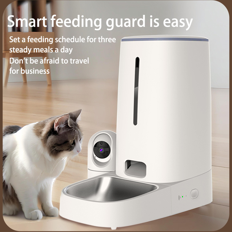 WiFi Automatic Cat/Dog Pet Feeder With Remote Camera Mobile App Control Stainless Steel Bowl Rounded Shape Battery-Powered