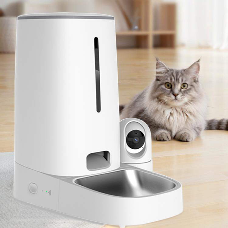 WiFi Automatic Cat/Dog Pet Feeder With Remote Camera Mobile App Control Stainless Steel Bowl Rounded Shape Battery-Powered