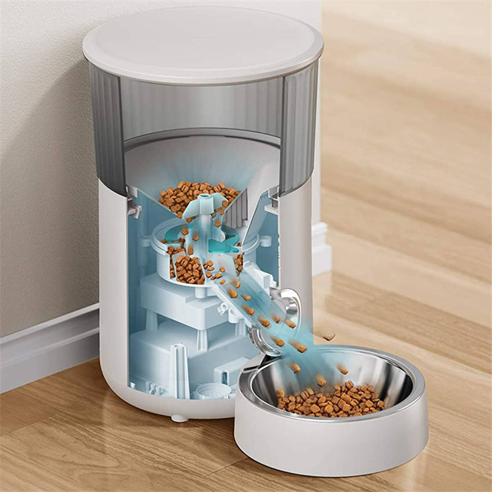 Smart Pet Feeder 4L Large Capacity Remotely Schedule Feeding Times Via App Customizable 10-Second Voice Messages Anti-Clogging