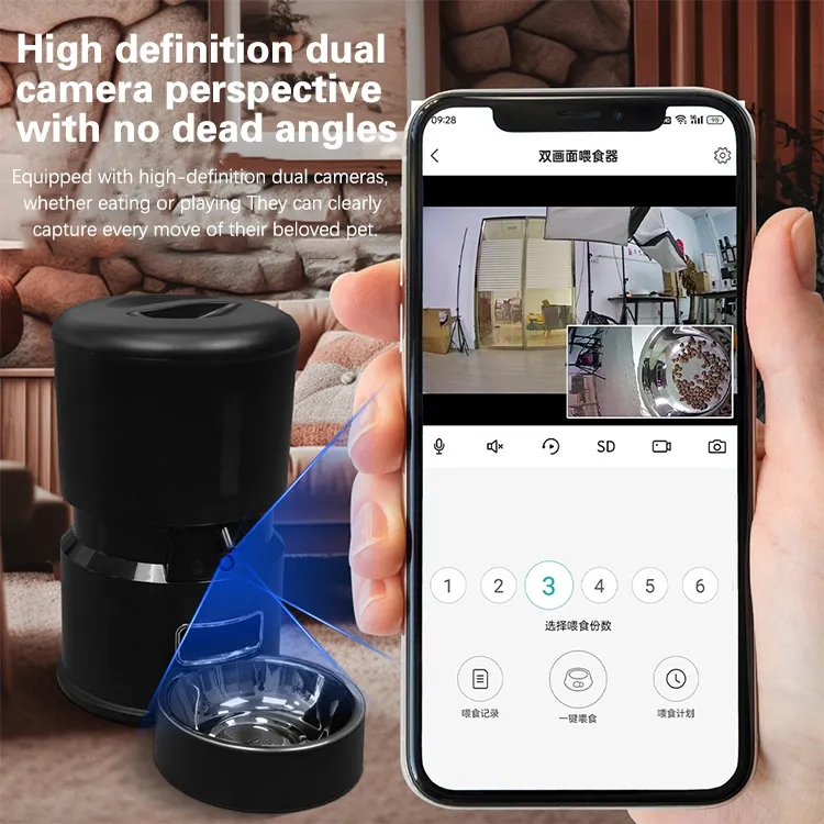 Factory Direct Sell Automatic Cat Food Dispenser 4L Timed Dog Pet Feeder WiFi 1-6 Meals Portion Control Dry Food Auto Cat Feeder