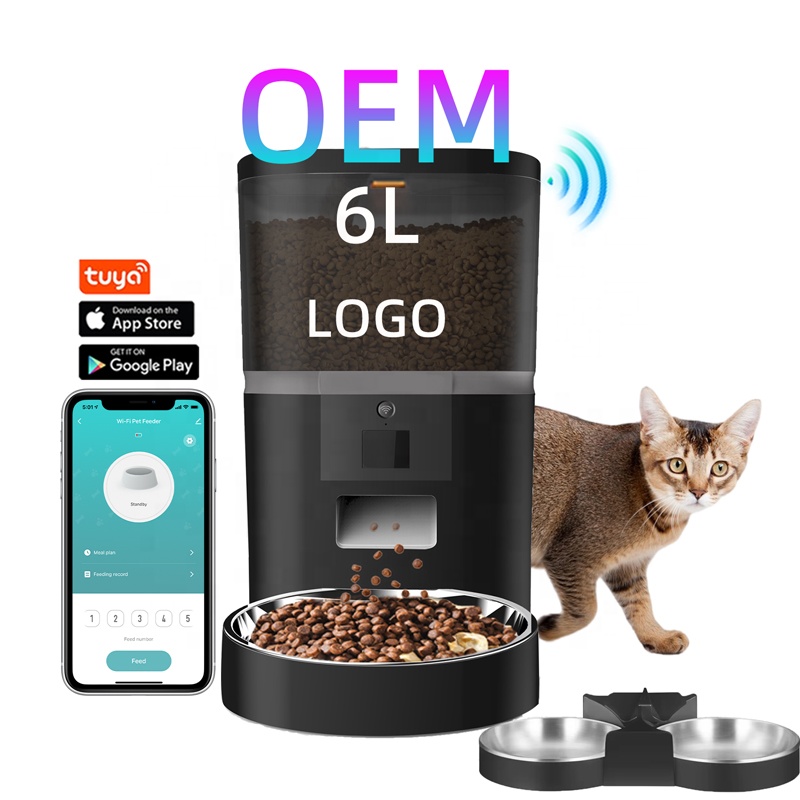 OEM 6L Automatic Cat Feeder for 2 Cats WiFi App Portion Control Double Bowls Pet Food Dispenser Automatic Pet Feeder With Timer