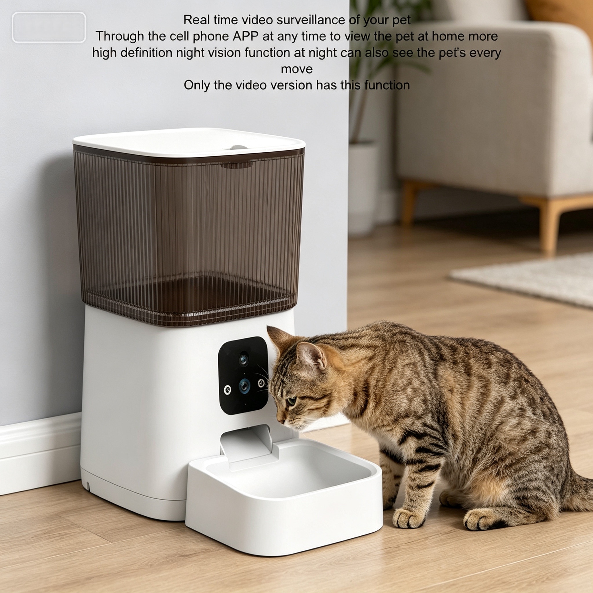 WiFi Smart Pet Feeder with HD Camera 6L Automatic for Cats &amp; Dogs App Control Night Vision Two-way Audio Stylish Food Dispenser