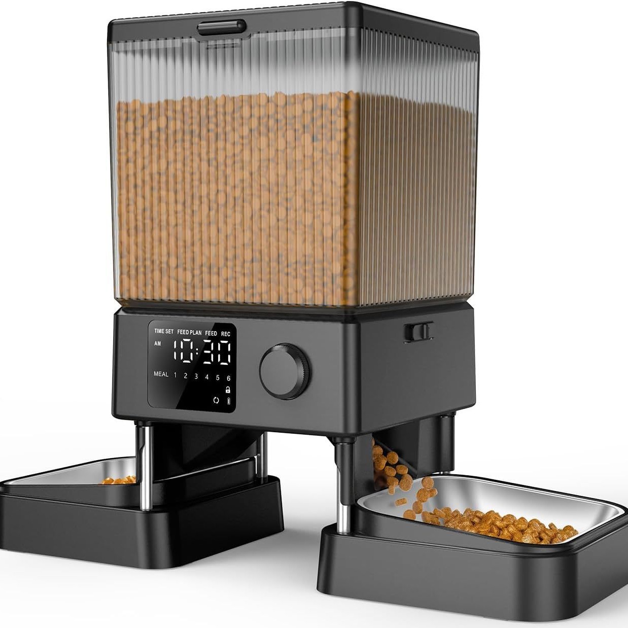 High Tech Smart Automatic Dog Feeder Double Bowls Design Voice Interaction Charge Powered 5L Eco-friendly Stainless Steel Pets