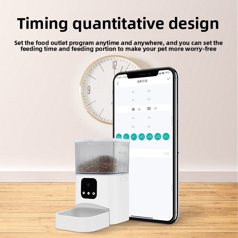 Automatic Smart Pet Feeder with Wifi Mobile Phone App Remote Voice Control Monitoring Camera Timer Feeding 3L for Home Pet Use