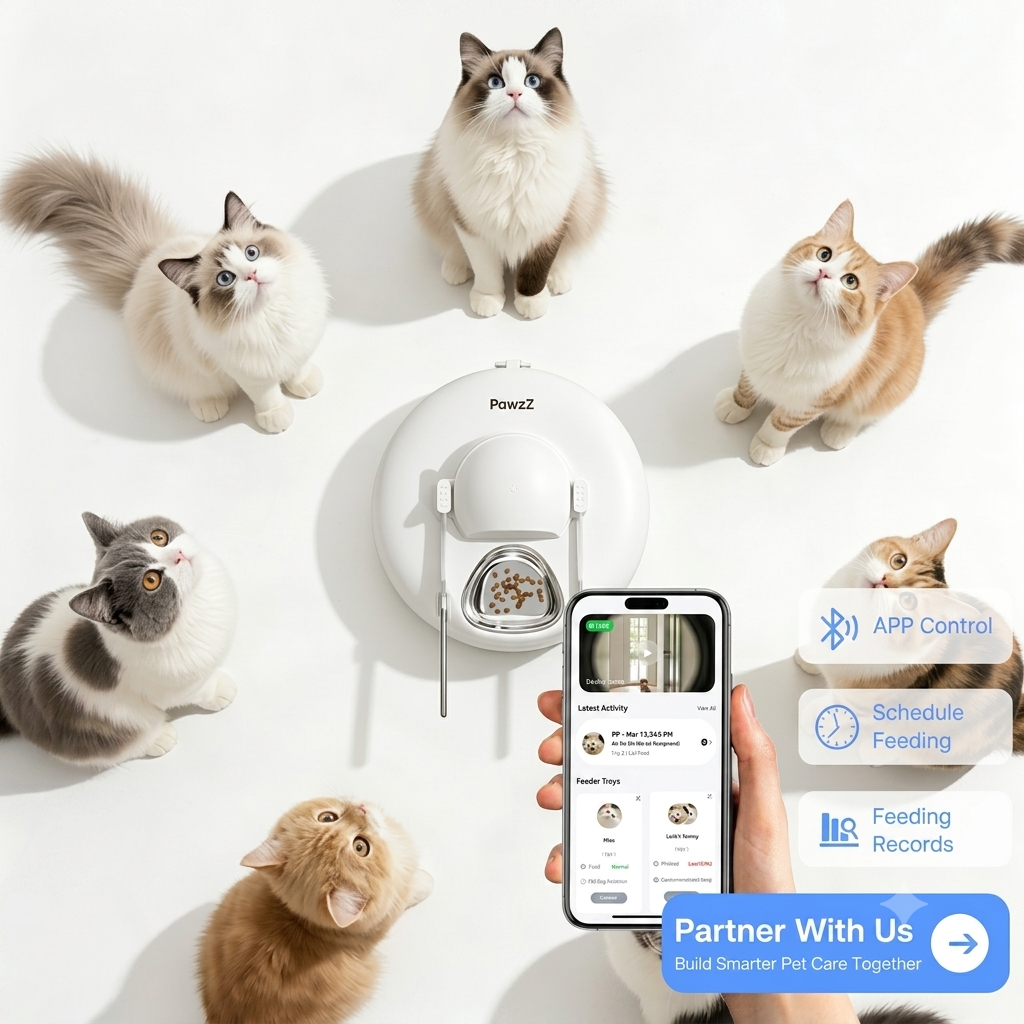OEM/ODM Smart Multi Cat Automatic cat Feeder Wet Food AI Facial Recognition 6 Meal Rotating Tray Wifi APP Pet Feeder Automatic