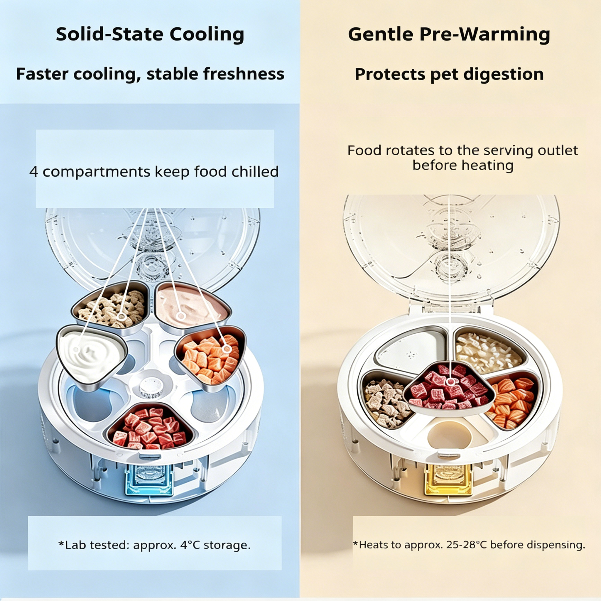 Professional Preservation Serving Interactive Refrigerated Heated Smart Pet Feeder Cooling Warm Dual Wifi Charge Plastic