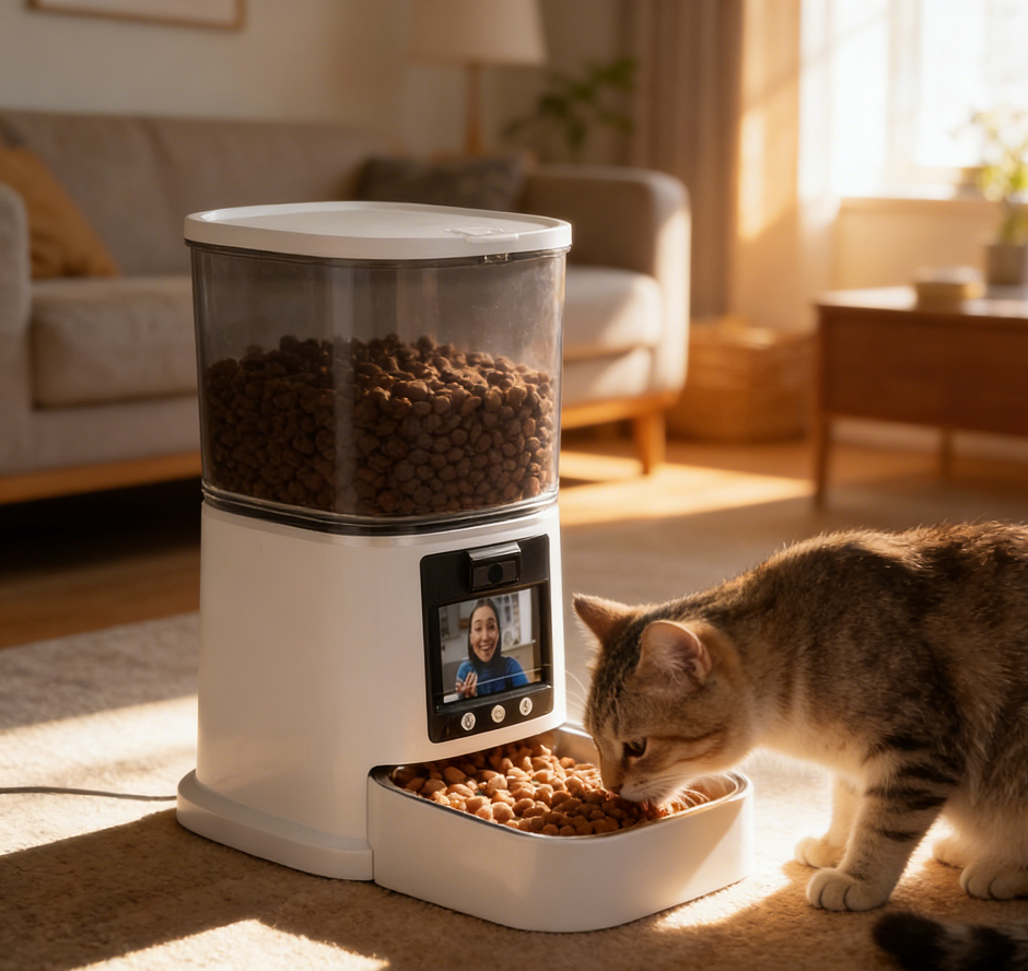 Adjustable Camera Two Way Video Call AI Recognition Automatic Feeder Dogs Cats 5L Waterproof LCD Display Indoor Outdoor Use Love
