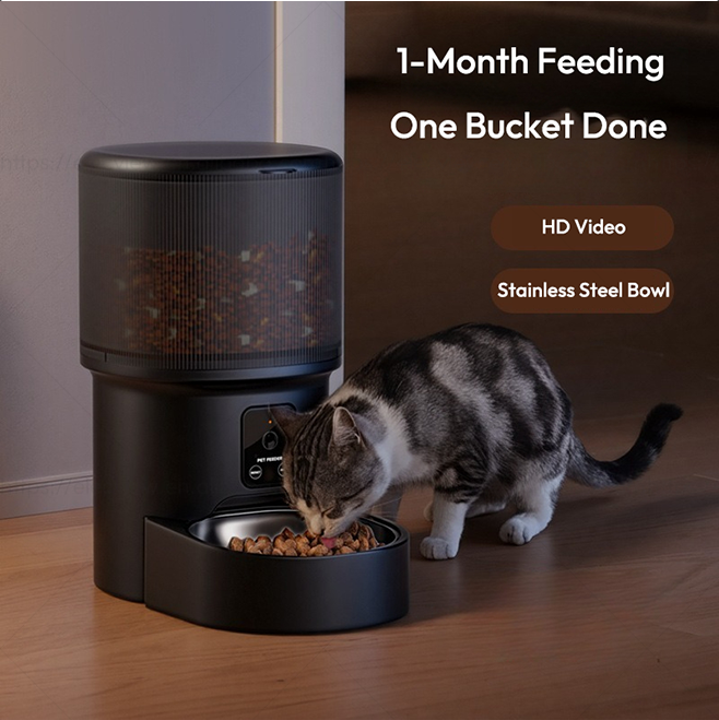 Elecpet 4L Black Automatic Cat Feeder With 720p Camera Video 2.4G WiFi Kitten Food Dispenser Smart Voice Recorder APP Control