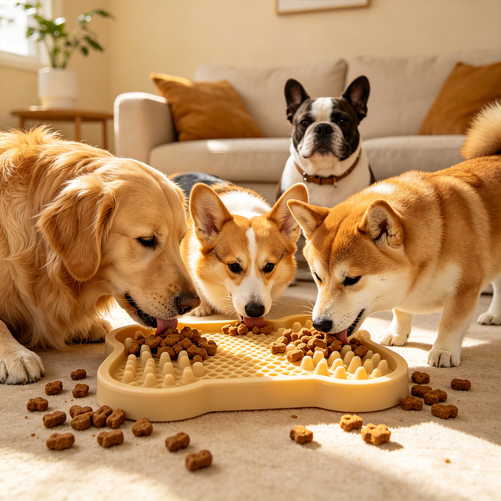Custom Bone Shape Silicone Dog Lick Mat Strong Suction Cups Eco Friendly Slow Feeder