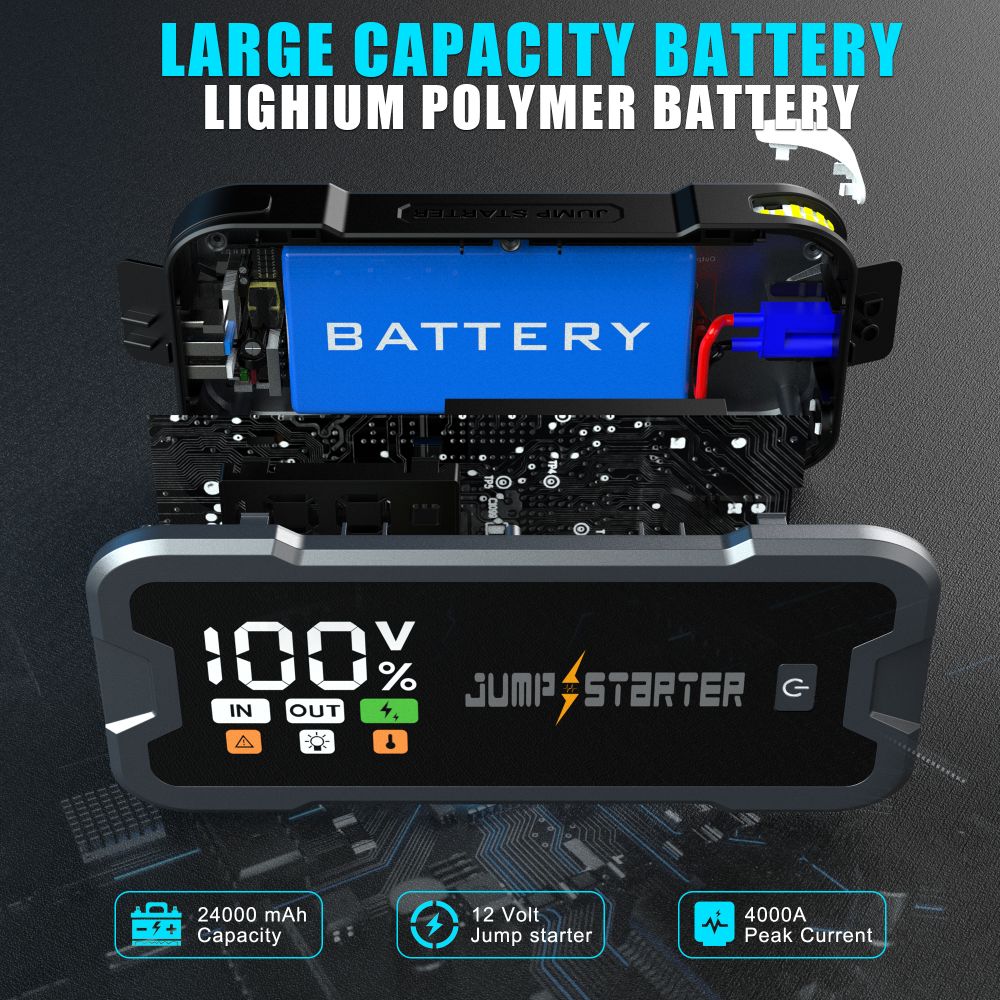 Disaster Prep 24000mAh Emergency Power Station 12V 4000A Backup Battery System With HD Display SOS Beacon for Home Blackout