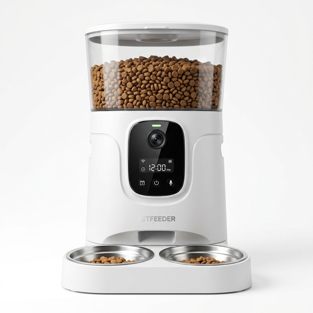APP Controlled Automatic Pet Feeder Timer Food Dispenser with Camera Dual Stainless Steel Bowls for Cat Dog Scheduled Feeding