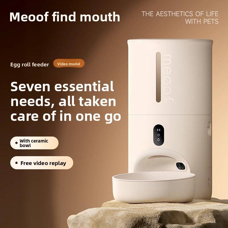 Smart Automatic Pet Feeder with Camera App Control Timed Portion Dispenser Cats/Dogs Egg-Roll Design Porcelain Bowl