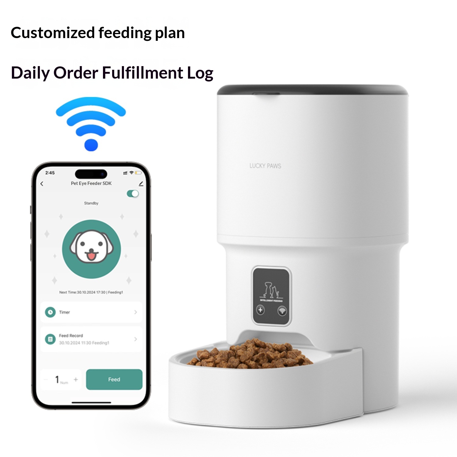 Premium Plastic WiFi APP Controlled 4L Automatic Pet Feeder Voice Recording 6-Timing BPA-Free Feeding Dogs Cats Multi-Account