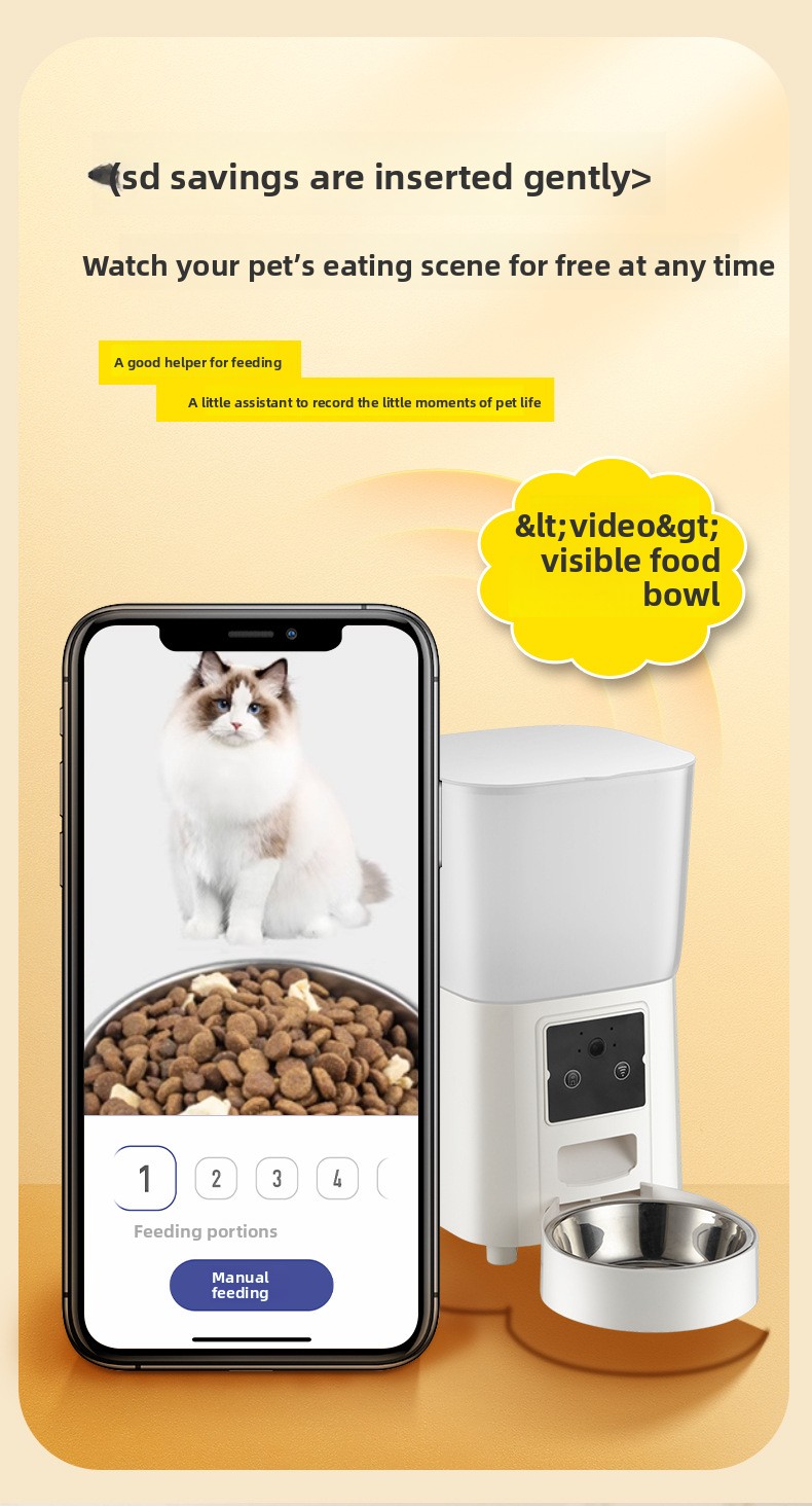 APP Controlled Automatic Pet Feeder Timer Food Dispenser with Camera Dual Stainless Steel Bowls for Cat Dog Scheduled Feeding