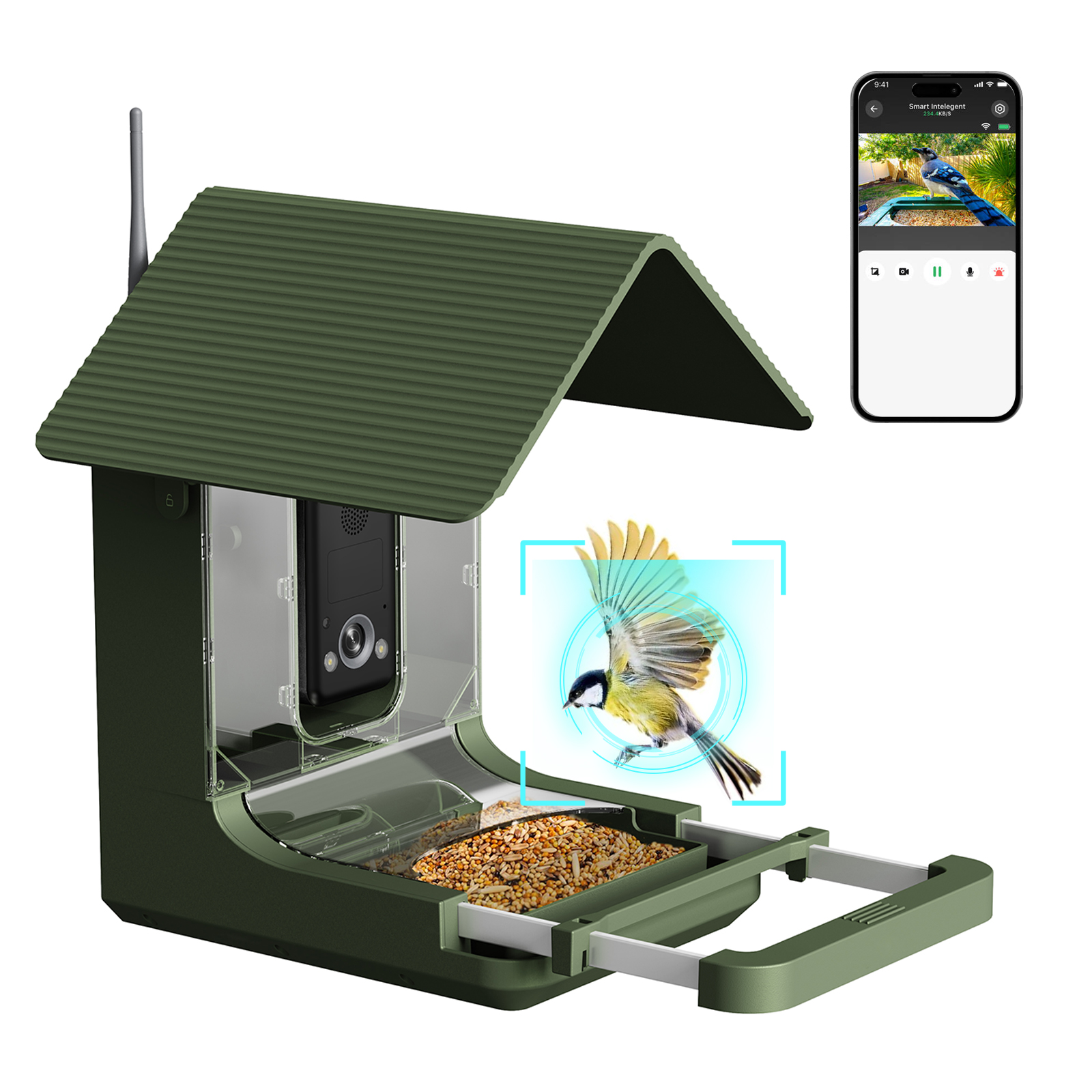 4K AI Bird Feeder Camera With 10,000+ Species Identification, Solar Powered With 1.5L Large Feeder