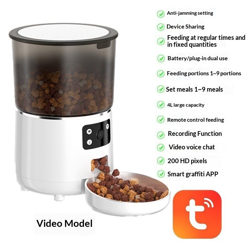 ABS En-Friendly 4L Large Capacity Automatic Cat Dog Feeder Charge Solid WiFi Intelligent Remote Voice Video Monitoring Pet Food