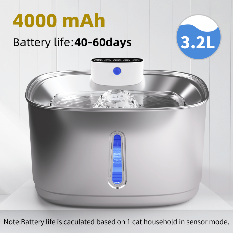 High Quality Eco-Friendly Charge Portable Black Pet Feeder Cat Dog Waterproof 3L Stainless Steel Smart Pet Water Fountain