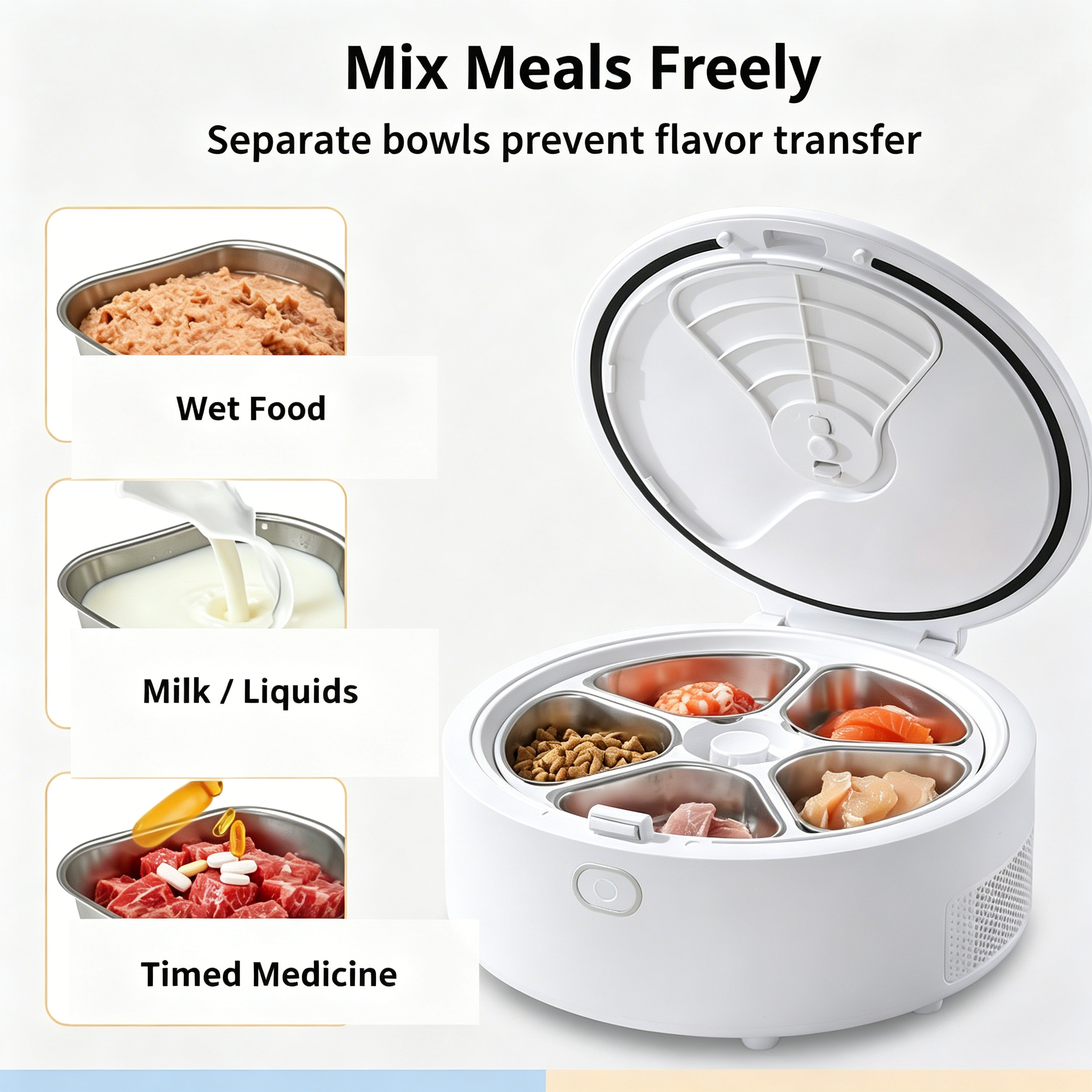 Professional Preservation Serving Interactive Refrigerated Heated Smart Pet Feeder Cooling Warm Dual Wifi Charge Plastic