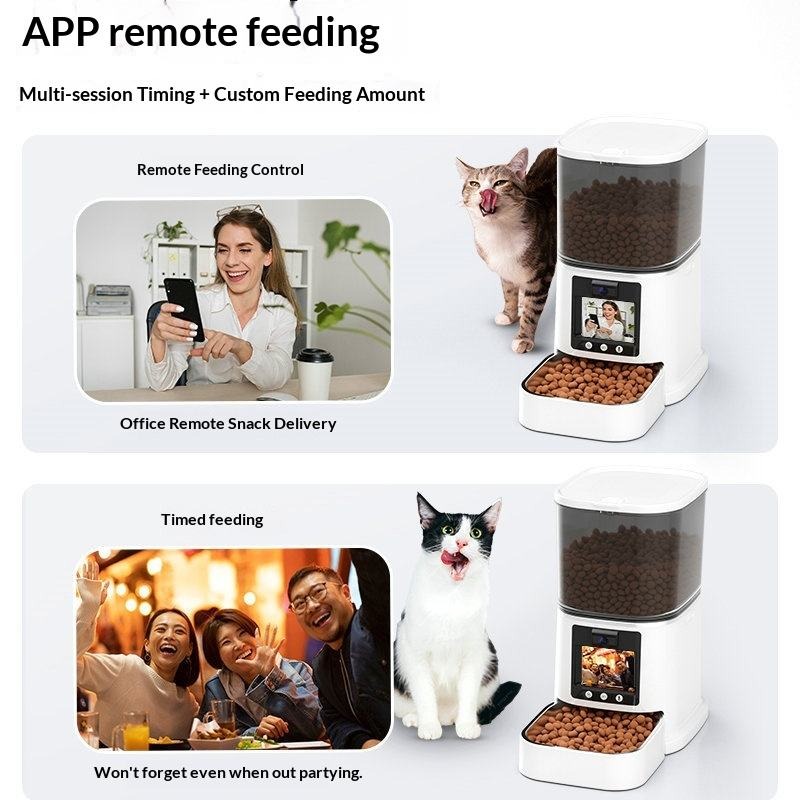 Adjustable Camera Two Way Video Call AI Recognition Automatic Feeder Dogs Cats 5L Waterproof LCD Display Indoor Outdoor Use Love