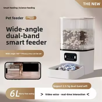 6L Smart Pet Feeder Automatic Food Dispensing Dual Bowl Video Voice Interaction Bluetooth Remote Control Detachable Cat Solid