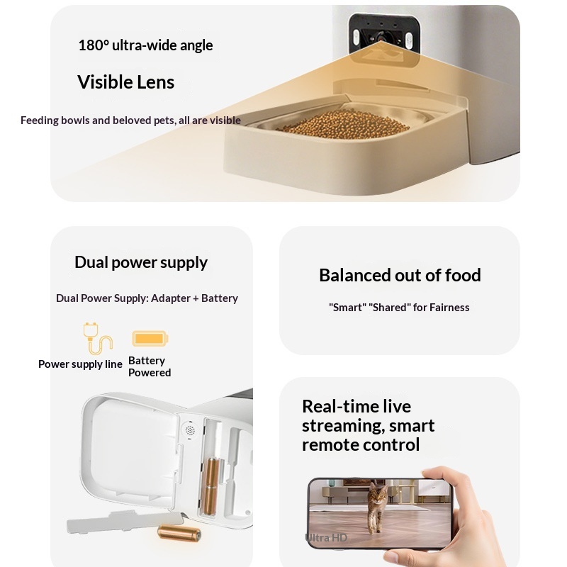Cross-Border Best-Selling USB Powered Adjustable Pet Feeder Cat 6L Automatic Camera Smart Back-to-Back Feeding Machine