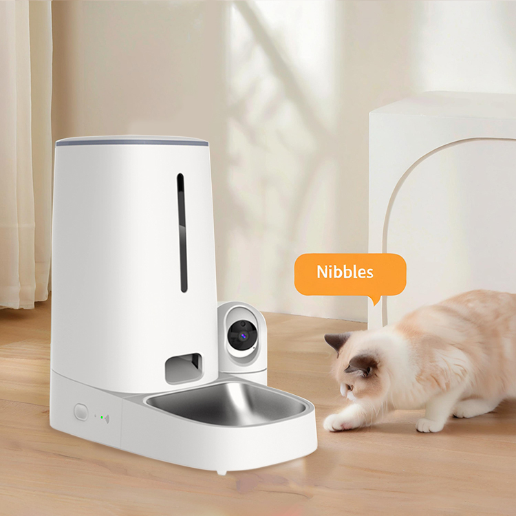 WiFi Automatic Cat/Dog Pet Feeder With Remote Camera Mobile App Control Stainless Steel Bowl Rounded Shape Battery-Powered