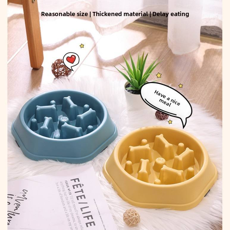 Dropshipping Plastic Bone Shaped Dog Bowl Non-Slip Anti-Choke Slow Feeder Healthy Bloat Stop Feeding Bowl For Small Medium Pets