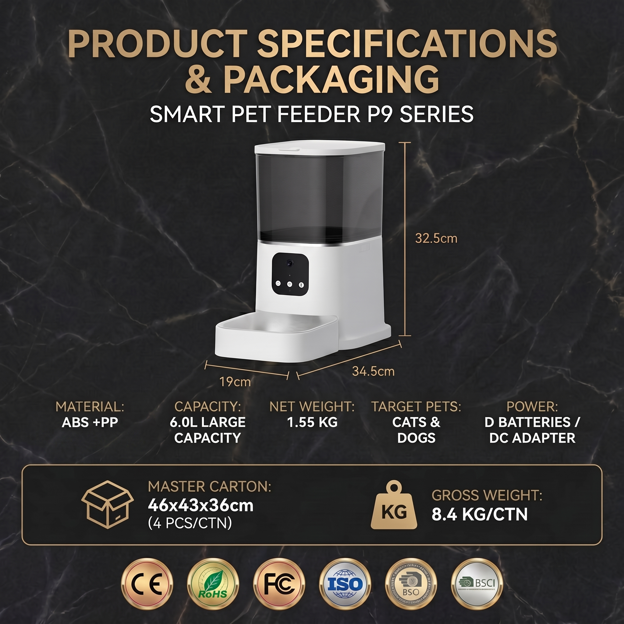 Tuya Smart Dog Cat Feeder Wifi Mobile Phone App Remote Control 6L Capacity Wifi Connected Charge Automatic Pet Food Dispenser
