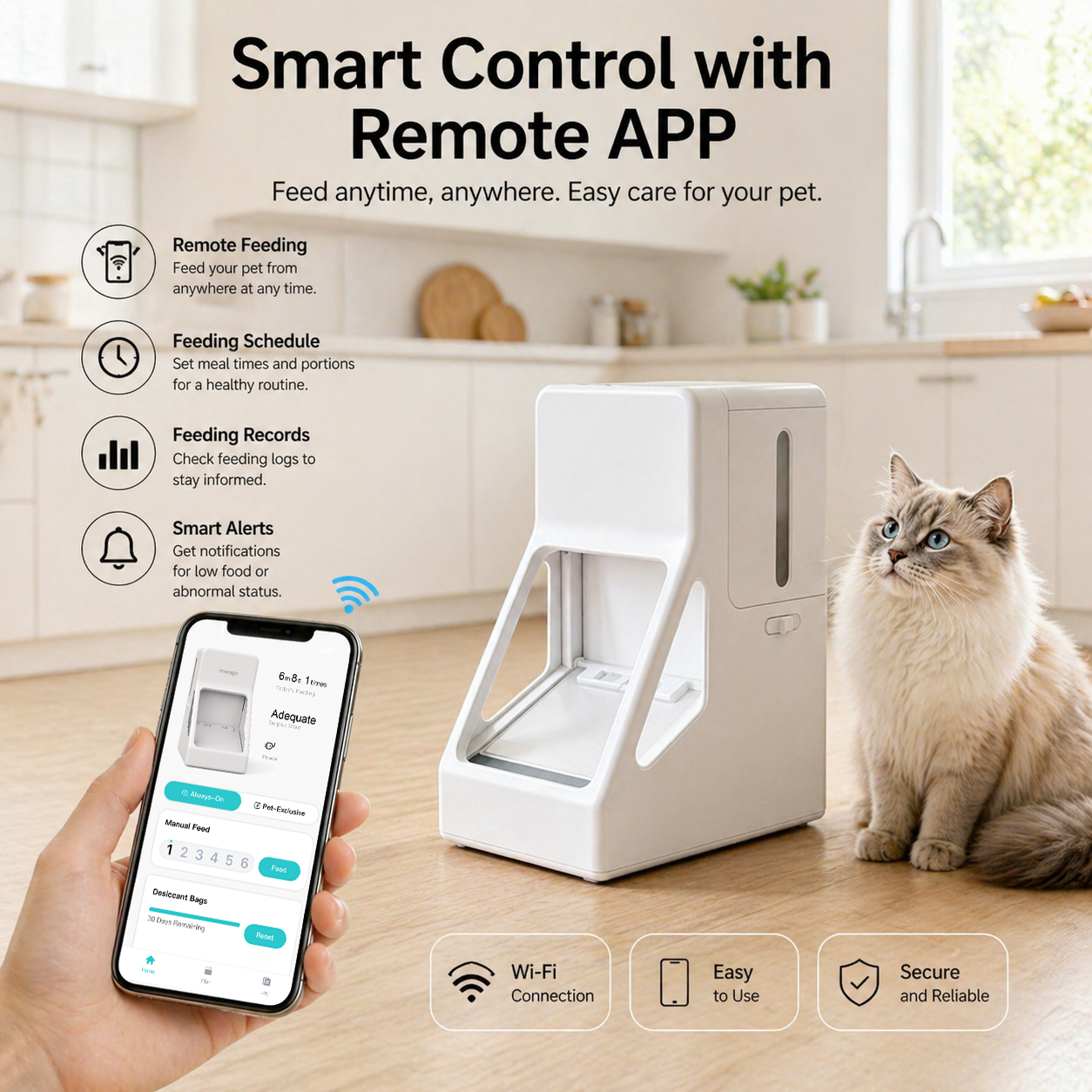 4L Smart RFID Chip Identification WiFi APP Control Automatic Pet Feeder for Multi Pet Families Dual Power Supply