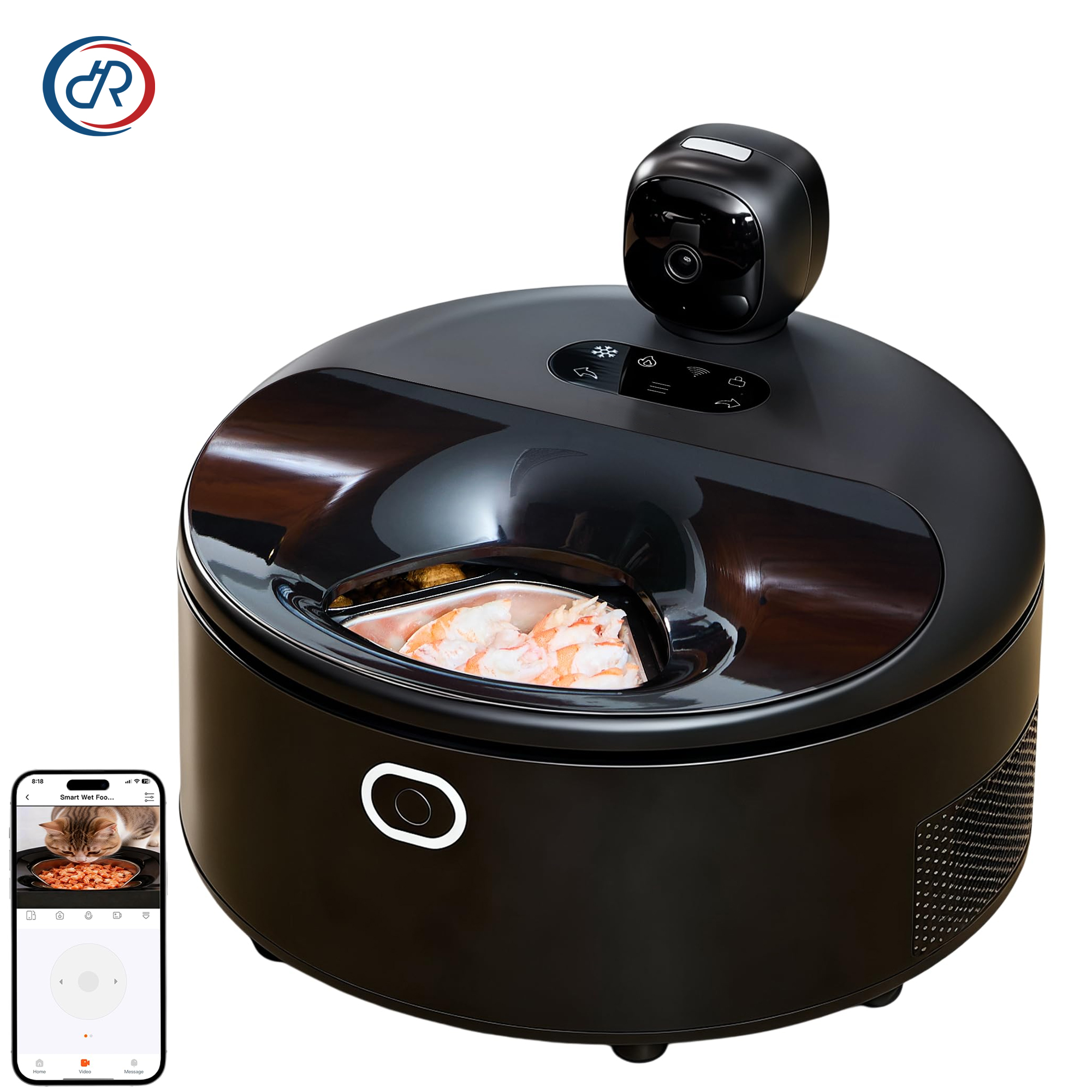 Manufacturer Wet Food Automatic Cat Feeder Semiconductor Cooling &amp; Heating with Stainless Steel Bow APP Control with Camera