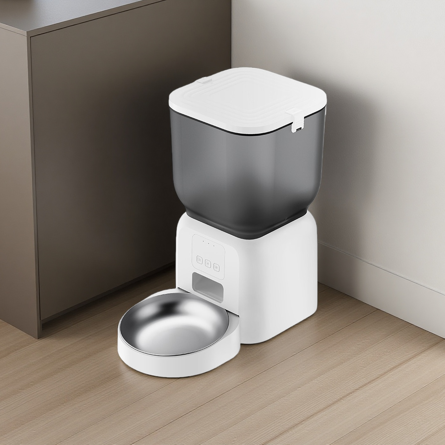 Smart 4L Square Stainless Steel Waterproof Battery Pet Feeder Automatic Timed Bowl Tuya WiFi App Control Easy Clean Indoor Use