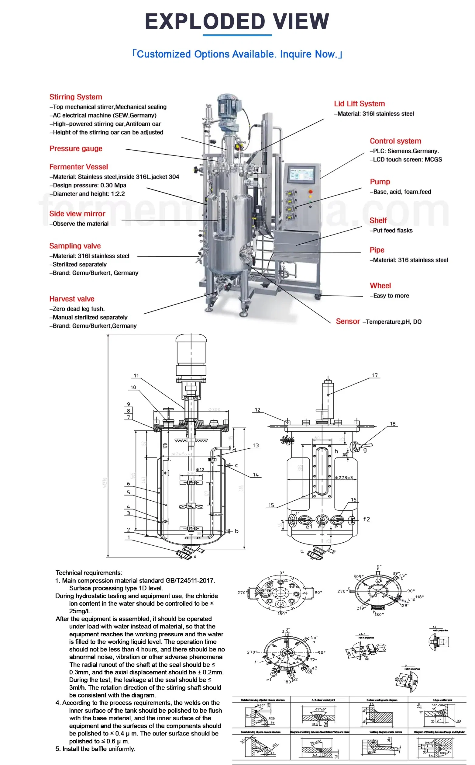 Bioreactor Dimension Details