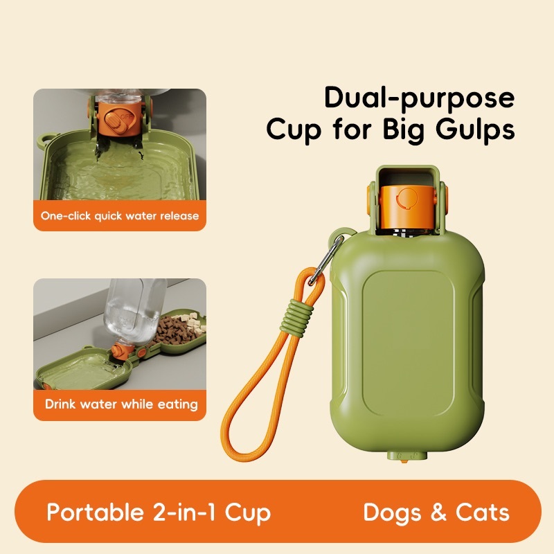 Hot Selling 2 in 1 Portable Pet Water Bottle with Food Bowls Eco-friendly Outdoor Travel Portable Dog Water Bottle Bowl